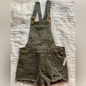 Denim overall shorts (olive green)